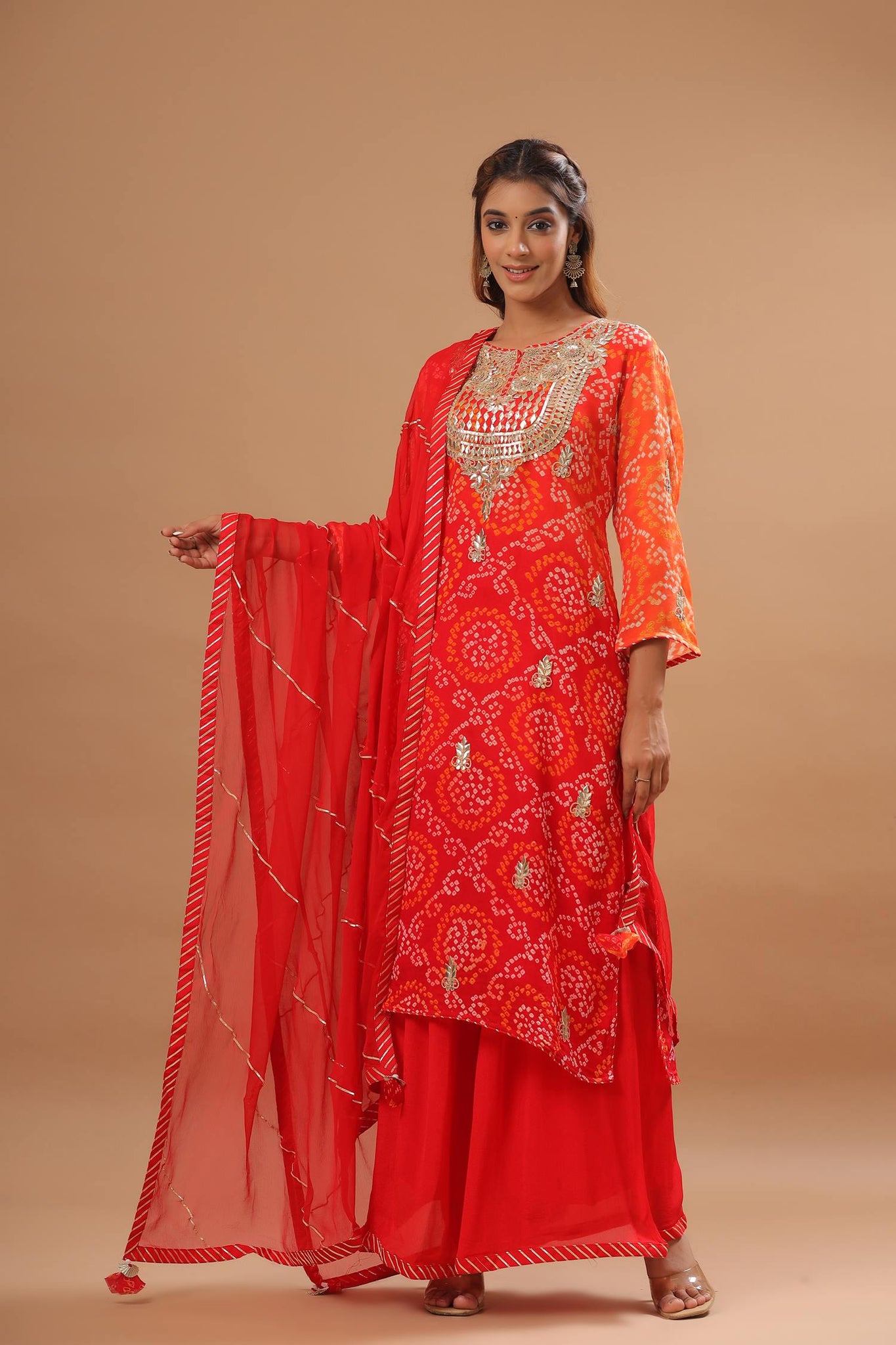Ranas Red Orange Bhadhej Suit