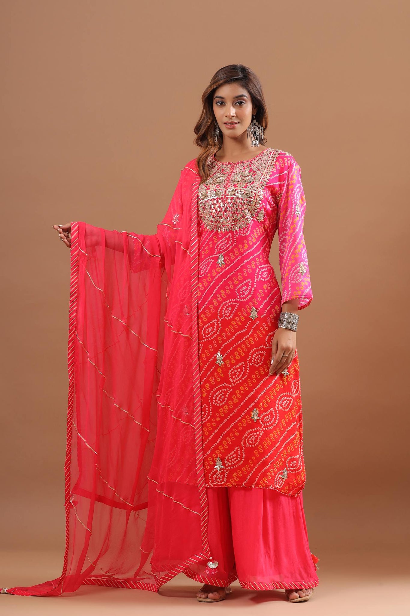 Ranas Orange & Pink Bhandej Suit