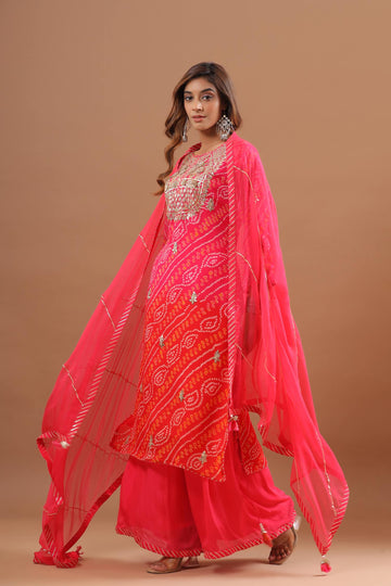 Ranas Orange & Pink Bhandej Suit