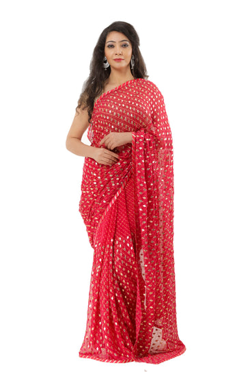 Ranas Red Mothda Gota Patti  Saree