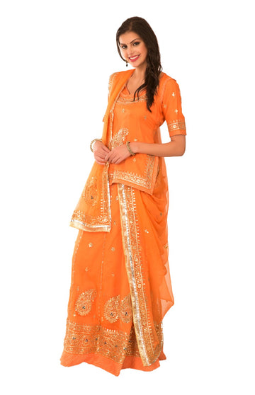 Ranas Orange Georgette Gota Patti Resham Zardosi Charkhi Gota Sequins Work Rajputi Poshak