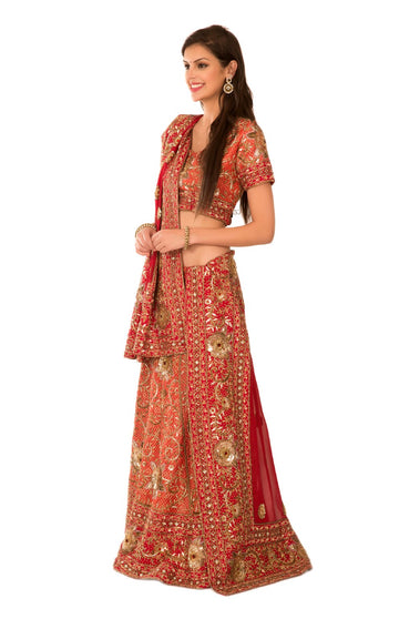Ranas Red Tarkashi Mukesh Zardosi Sequence Dori Work Lehenga