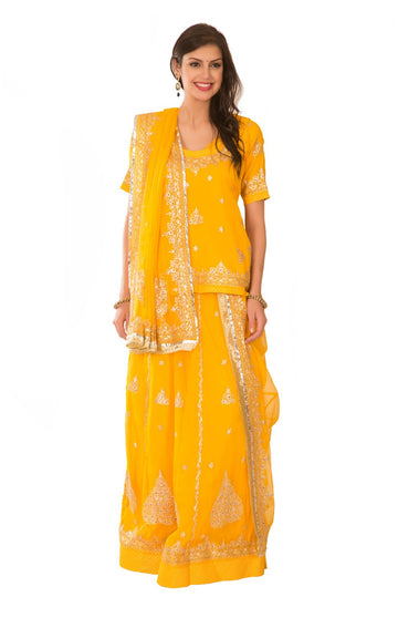 Ranas Yellow Georgette Aari Pittan Beads Sequins Work Rajputi Poshak