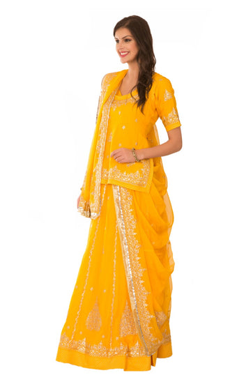 Ranas Yellow Georgette Aari Pittan Beads Sequins Work Rajputi Poshak