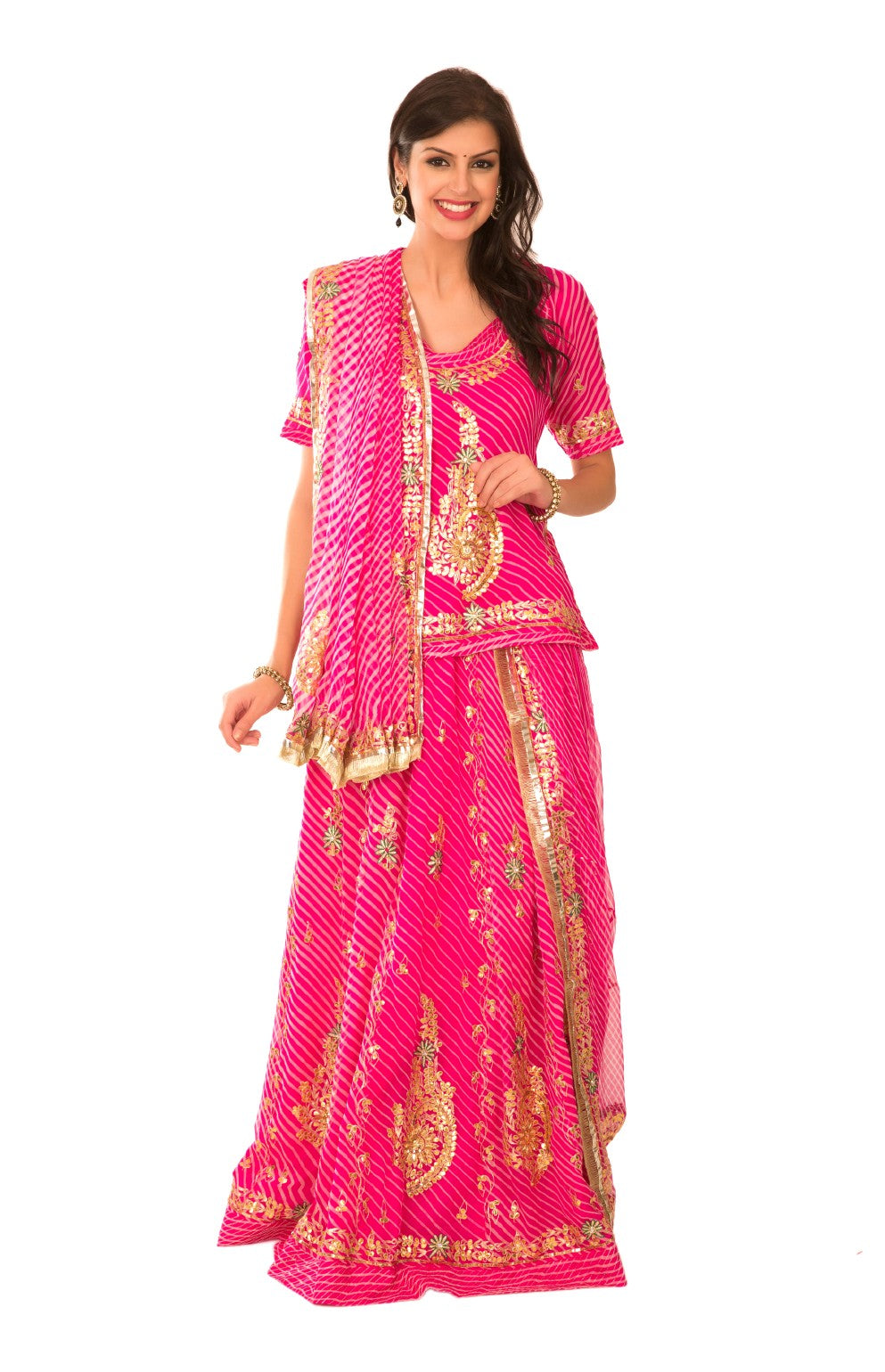 Ranas Pink Georgette Aari Tari Resham Salma Gota Patti Work Rajputi Poshak