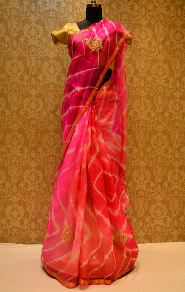 Ranas Kota Silk Pink leheriya Saree