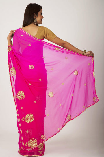 Ranas Rani Pink  Georgette Sequence  Moti zari Work Saree