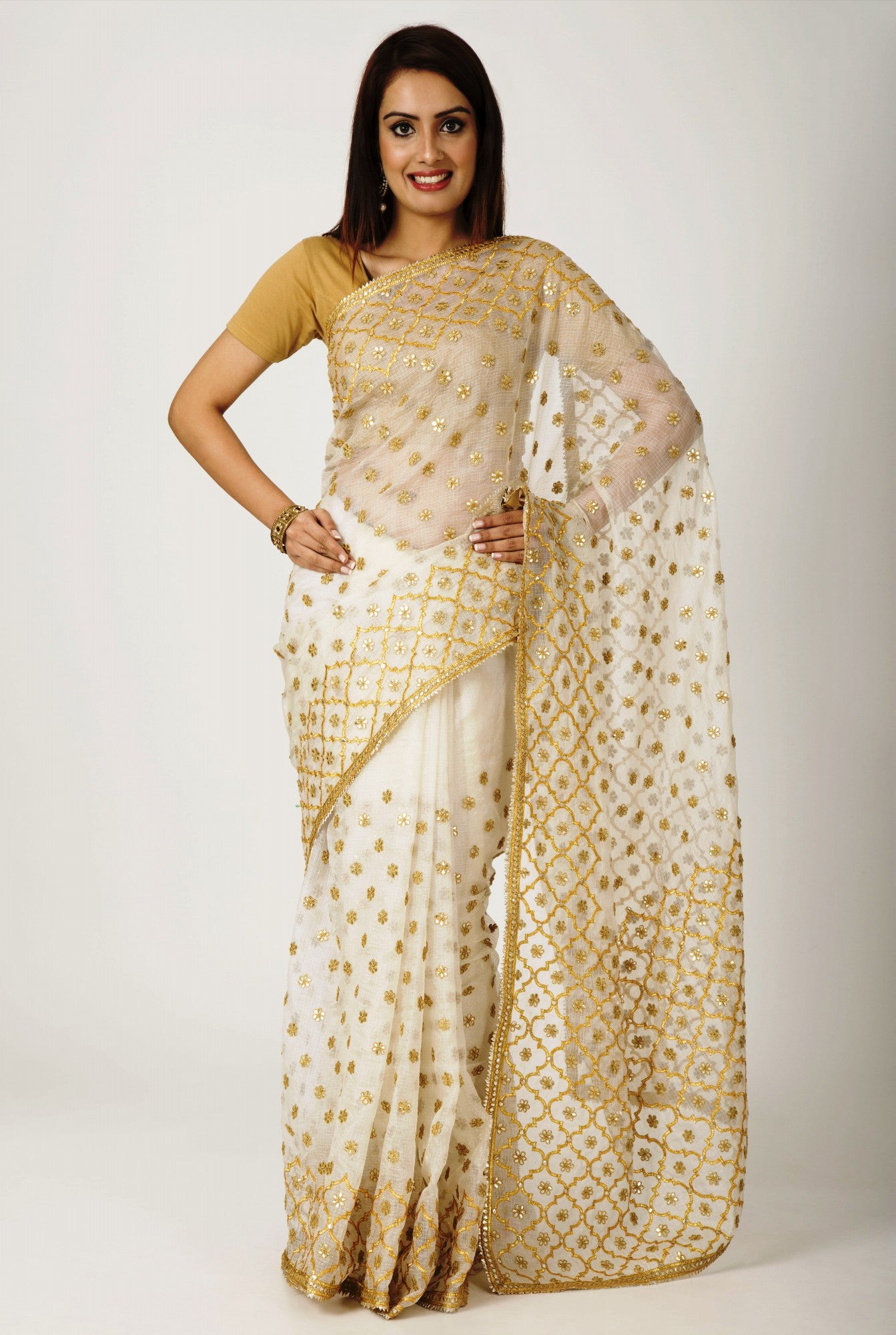 Ranas cream Kota  Silk Gotadori Gota Buti Work Saree