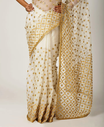 Ranas cream Kota  Silk Gotadori Gota Buti Work Saree