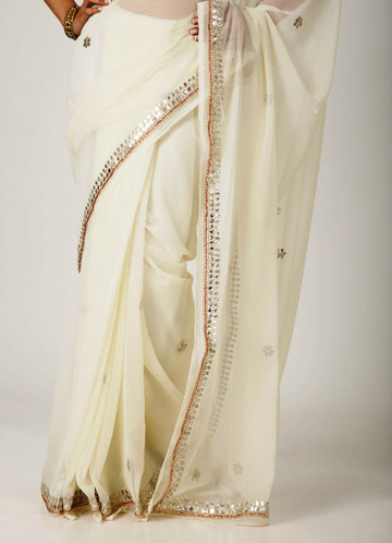 Ranas White Faux  Georgette Gota Patti Work Saree