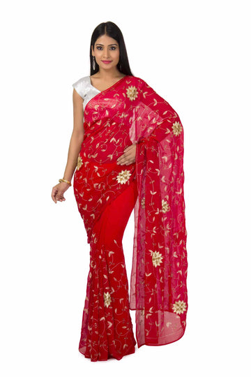 Chiffon Saree In Red Color