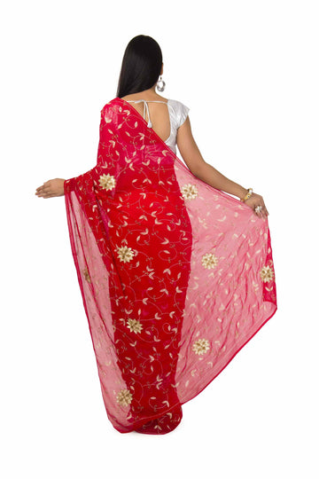 Chiffon Saree In Red Color