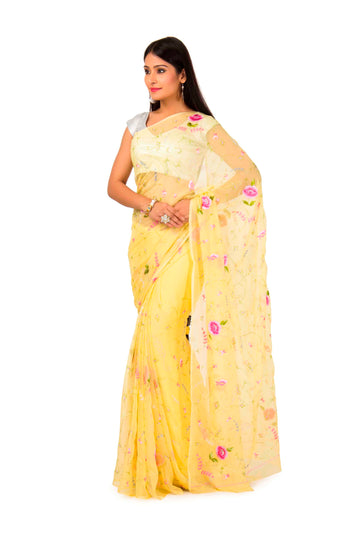 Chiffon saree In Yellow color