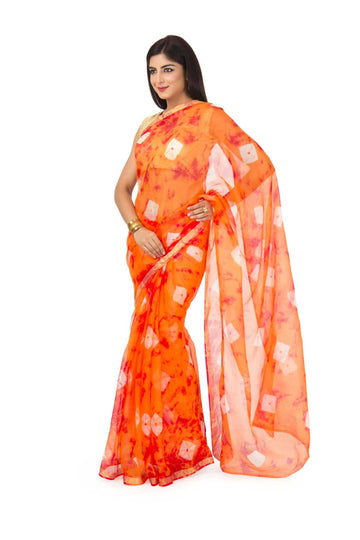 kota Silk Saree In Orange  Batik  With zari Border