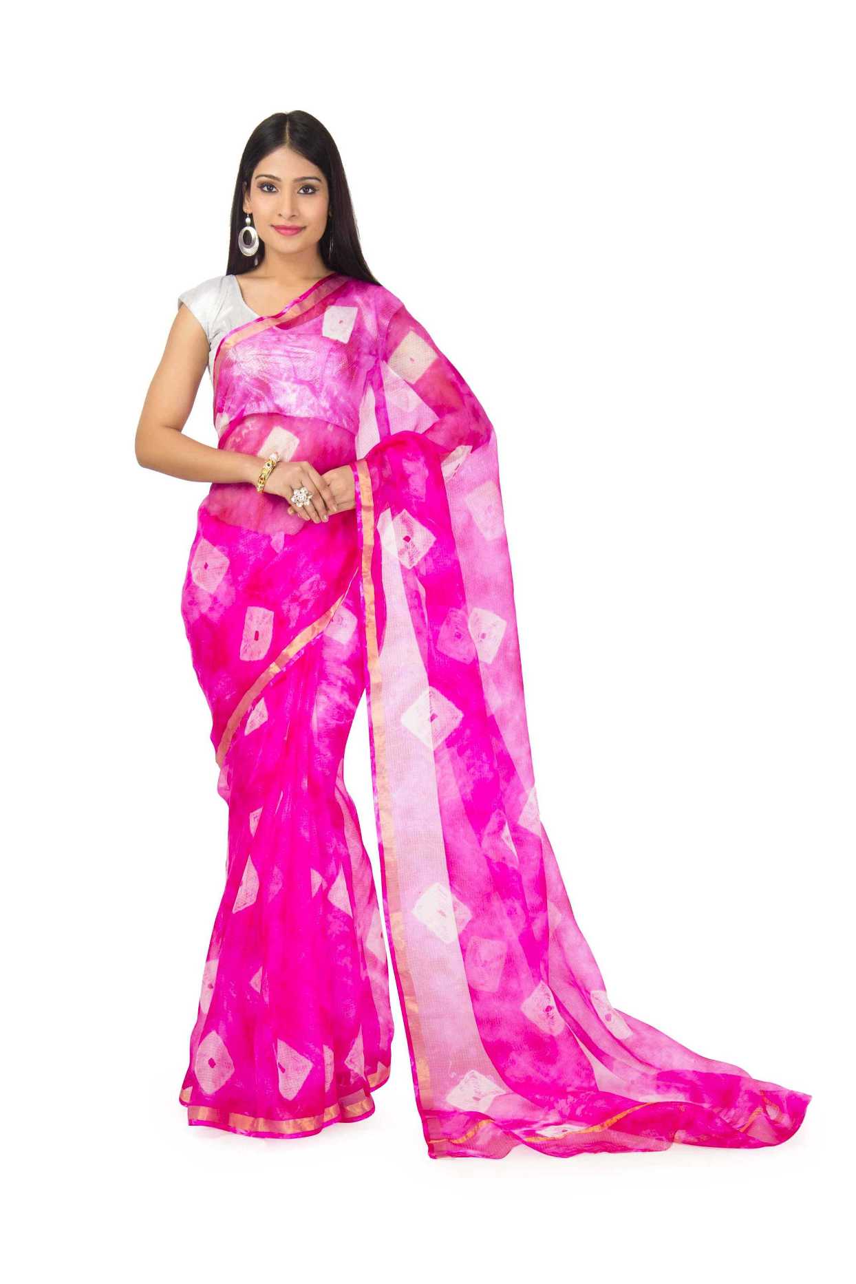 kota Silk Saree In Pink  Batik  With zari Border