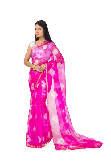 kota Silk Saree In Pink  Batik  With zari Border