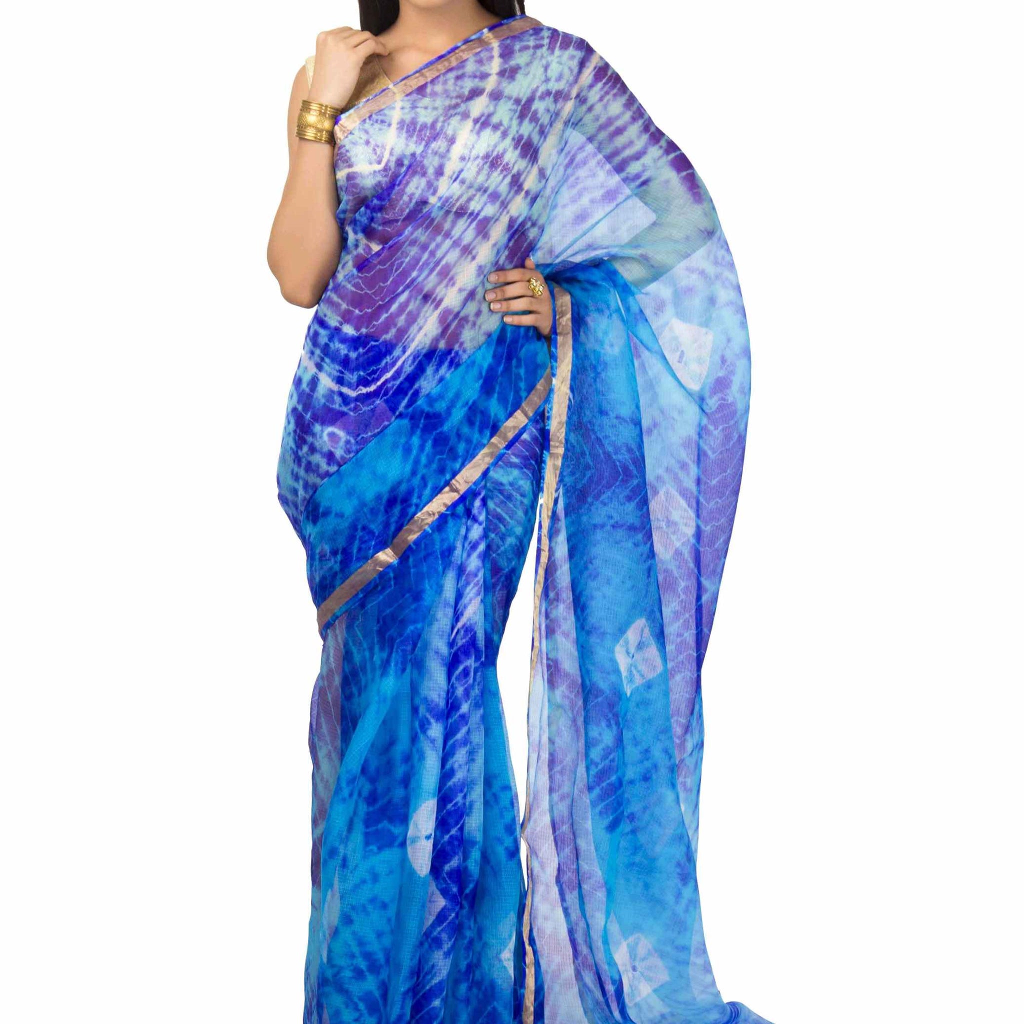 kota Silk Saree In Blue  Batik  With zari Border