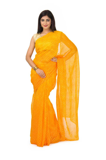 Georgette Mothda Leheriya Saree In yellow Color