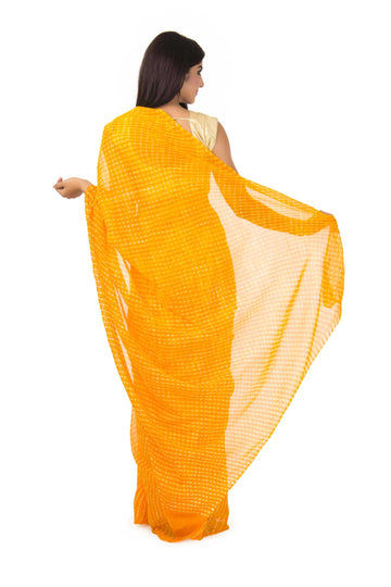 Georgette Mothda Leheriya Saree In yellow Color