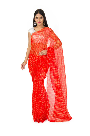 Georgette Mothda Leheriya Saree In Orange Color