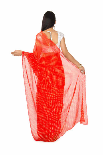 Georgette Mothda Leheriya Saree In Orange Color