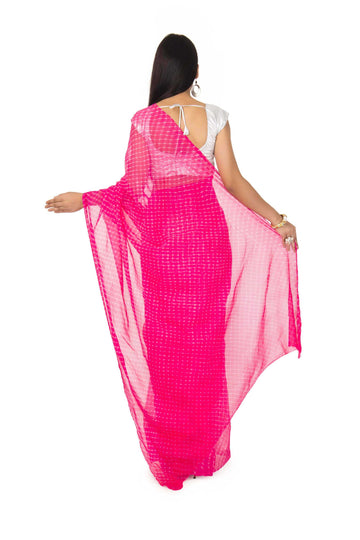 Georgette Mothda Leheriya Saree In Pink Color