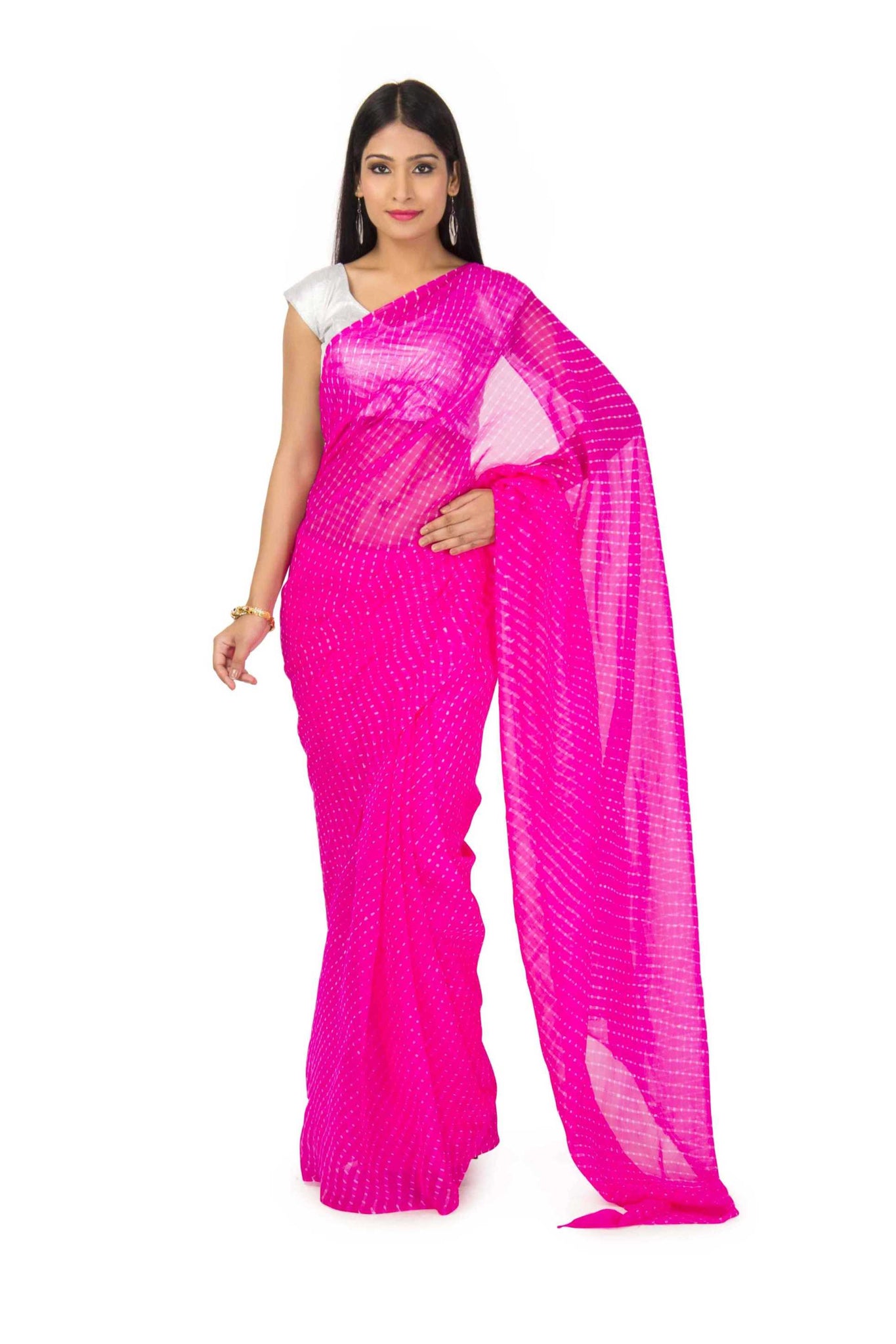 Georgette Mothda Leheriya Saree In pink  Color