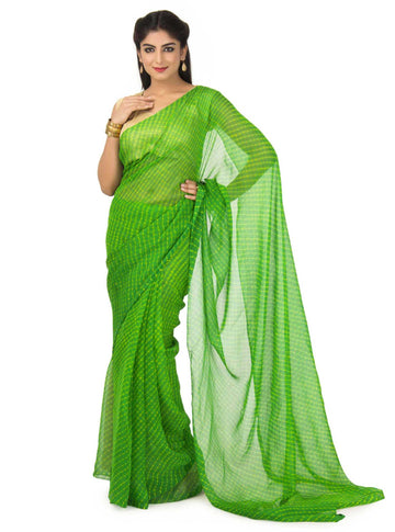 Georgette Mothda Leheriya Saree In Green Color