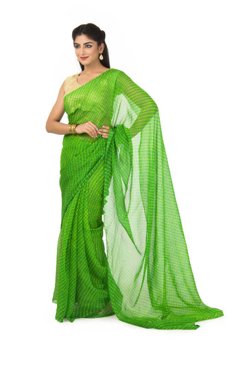 Georgette Mothda Leheriya Saree In Green Color