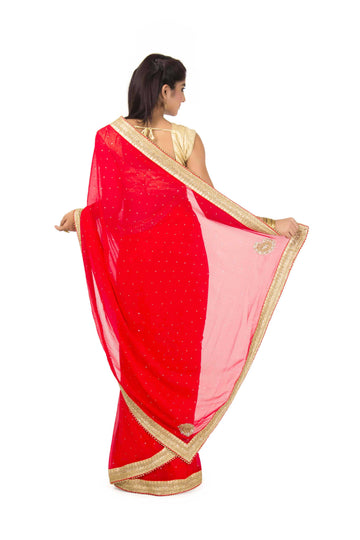Faux Georgette Saree In Red Color