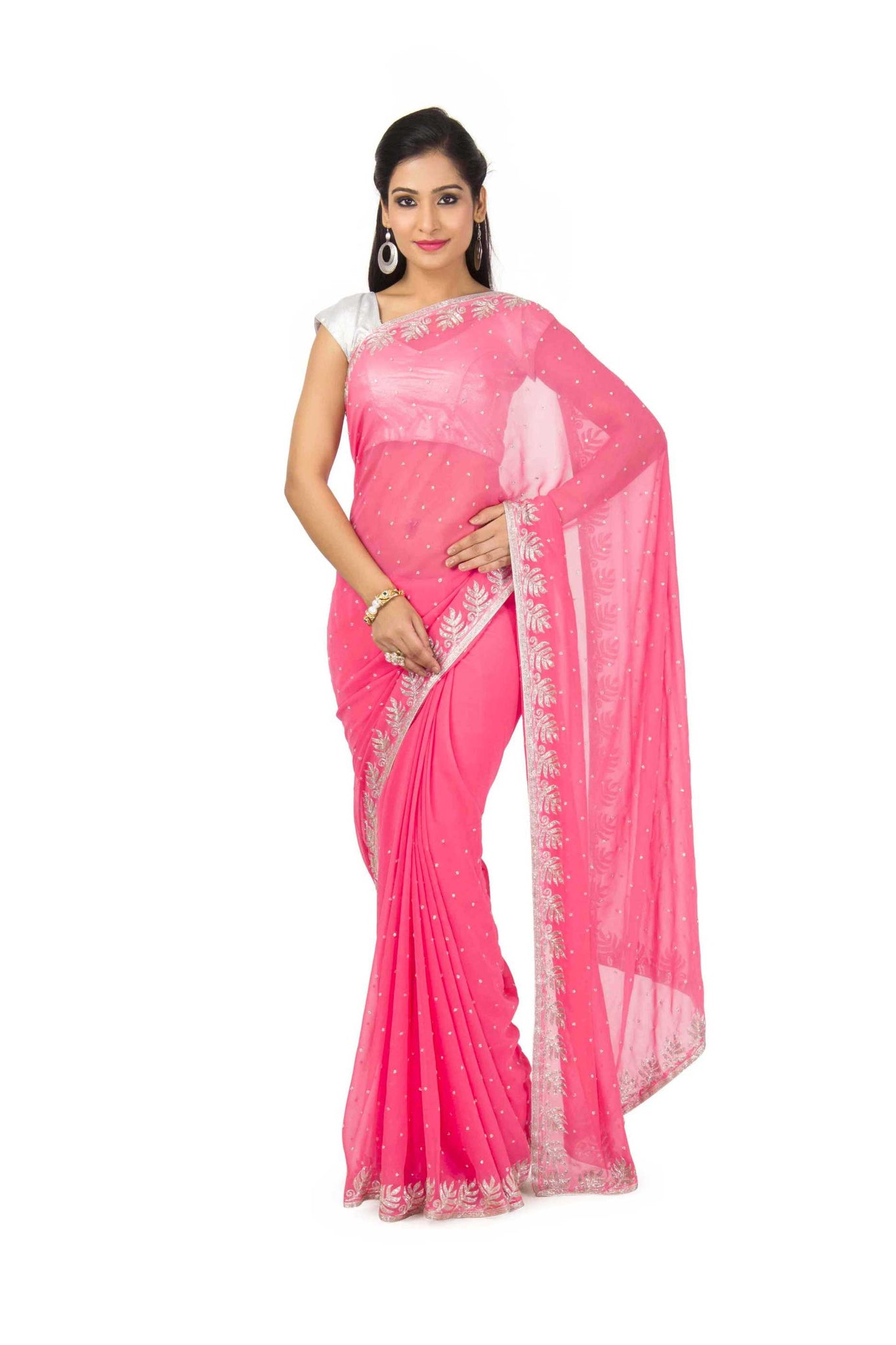 Faux Georgette Saree In pink Color