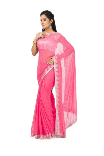 Faux Georgette Saree In pink Color