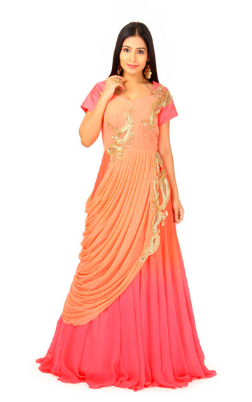 Gown In Peach, Pink Color
