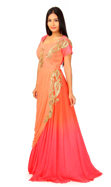 Gown In Peach, Pink Color